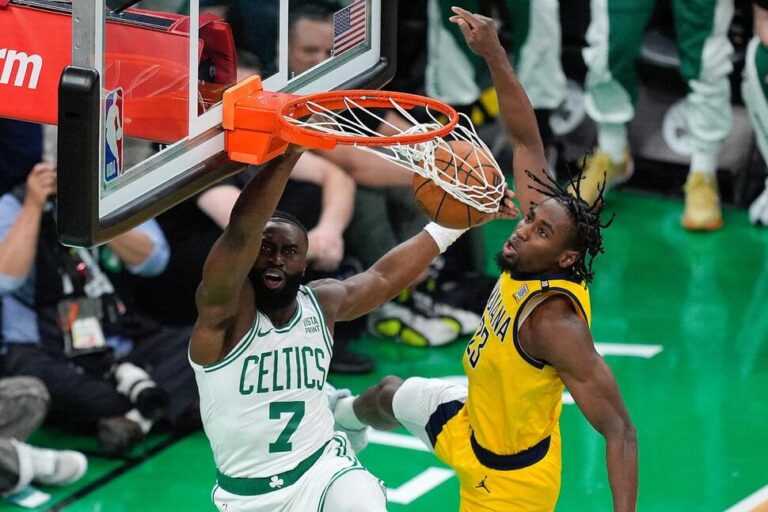 Tatum scored 36, Brown hit 3 to force OT and the Celtics beat the Pacers 133-128 in Game 1 of the East Finals